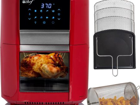 Deco Chef 12.7QT Digital Air Fryer Oven, with 3 Racks, Rotisserie, 8 Meal Presets, Red For Cheap