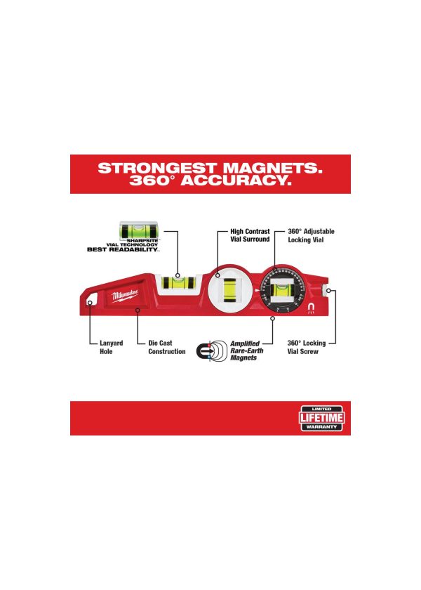 MILWAUKEE 10  Die cast Torpedo Level with 360 Degree Locking Vial For Sale