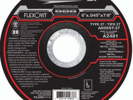 FLEXOVIT # A2481, 6  x .045  x 7 8 , Type 27 Cutoff Wheel Supply